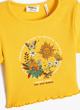 Koton Sarı Kız Çocuk Bisiklet Yaka Kısa Kollu Baskılı T-Shirt 3SKG10077AK