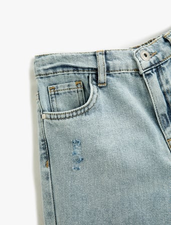 Kot Pantolon Beli Lastikli Cepli Düz Paça - Boyfriend Jean