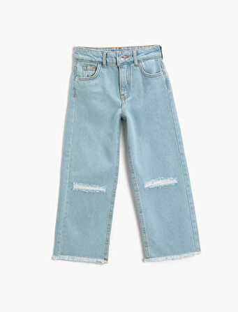 Bol Paça Kot Pantolon Pamuklu Cepli - Boot Cut Jean Beli Ayarlanabilir Lastikli