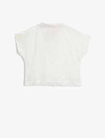 Crop Oversize Gömlek Kısa Kollu Dantelli