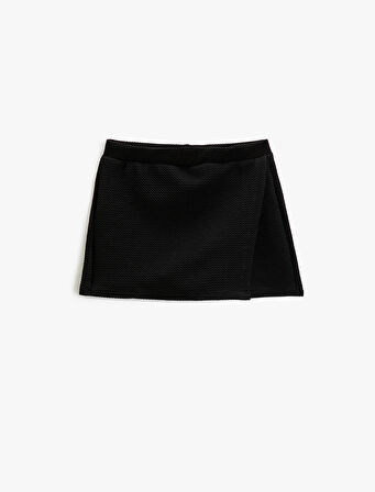 Basic Mini Şort Etek Kruvaze Beli Lastikli Dokulu