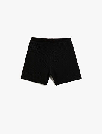 Basic Mini Şort Etek Kruvaze Beli Lastikli Dokulu