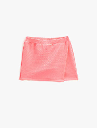 Basic Mini Şort Etek Kruvaze Beli Lastikli Dokulu
