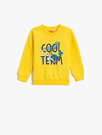 Dinozor Baskılı Sweatshirt Uzun Kollu Bisiklet Yaka 