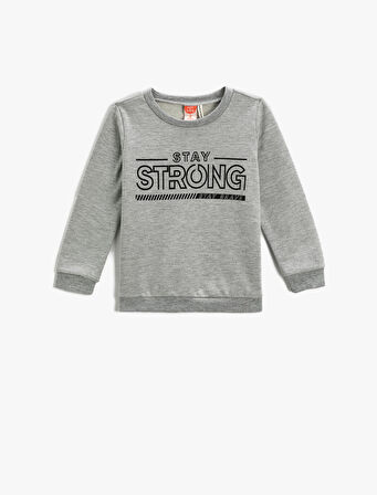 Baskılı Sweatshirt Uzun Kollu Bisiklet Yaka 