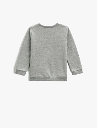 Baskılı Sweatshirt Uzun Kollu Bisiklet Yaka 