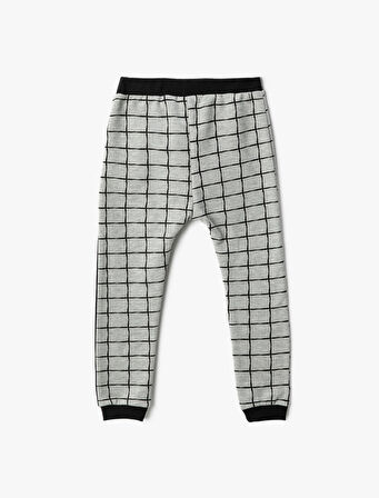 Jogger Eşofman Altı Kareli Renk Kontrastlı Beli Bağlamalı