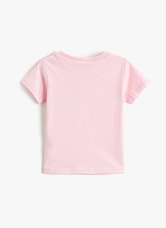 Koton Pembe Kız Bebek Bisiklet Yaka Kısa Kollu Baskılı T-Shirt 3SMG10008AK