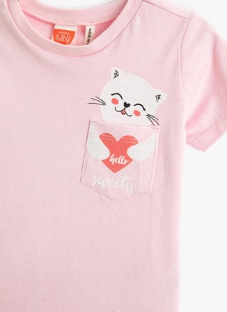 Koton Pembe Kız Bebek Bisiklet Yaka Kısa Kollu Baskılı T-Shirt 3SMG10008AK
