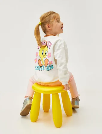 Tweety Sweatshirt Lisanslı Uzun Kollu Bisiklet Yaka Pamuklu