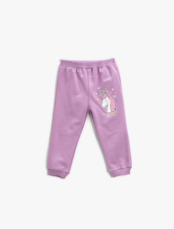 Unicorn Baskılı Jogger Eşofman Altı Beli Lastikli Pamuklu Şardonlu