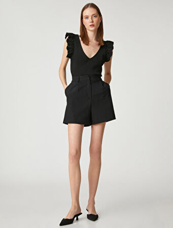 Triko Atlet V Yaka Volan Detaylı