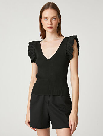 Triko Atlet V Yaka Volan Detaylı