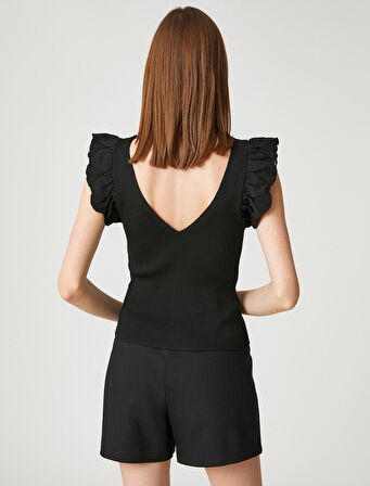 Triko Atlet V Yaka Volan Detaylı