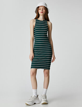 Midi Elbise Kolsuz Bodycon Halter Yaka Dar Kesim
