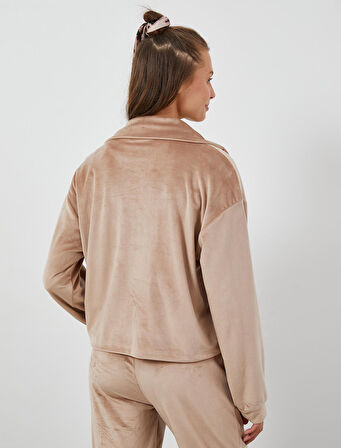 Kışlık Pijama Üstü Kadife Dik Yaka Fermuarlı