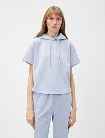 Kısa Kollu Sweatshirt Kapüşonlu