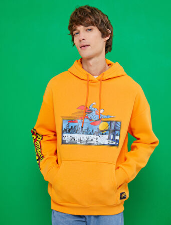 Superman Kapşonlu Oversize Sweatshirt Şardonlu Lisanslı Baskılı