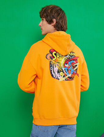Superman Kapşonlu Oversize Sweatshirt Şardonlu Lisanslı Baskılı