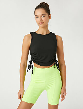 Büzgülü Crop Spor Atlet Bisiklet Yaka