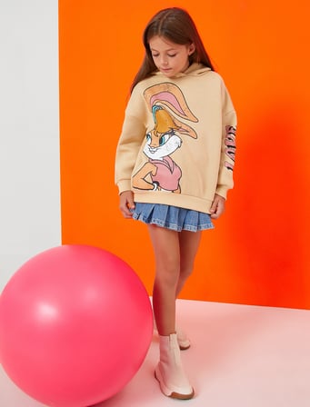 Lola Bunny Baskılı Lisanslı Kapüşonlu Sweatshirt Arkası Slogan Baskılı