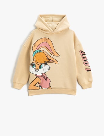 Lola Bunny Baskılı Lisanslı Kapüşonlu Sweatshirt Arkası Slogan Baskılı