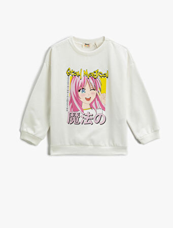 Anime Baskılı Sweatshirt Bisiklet Yaka