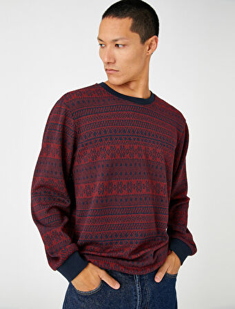 Basic Jakarlı Kazak Bisiklet Yaka Uzun Kollu 