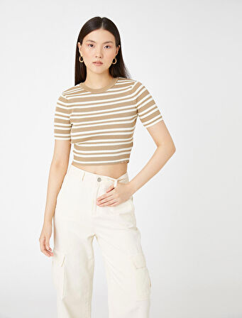 Crop Triko Kazak Kısa Kollu