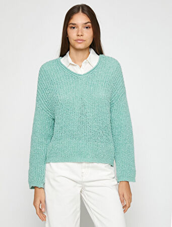 Örgü Triko Kazak V Yaka