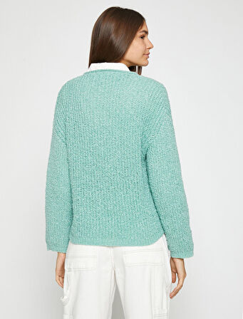 Örgü Triko Kazak V Yaka