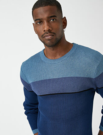 Basic Triko Kazak Bisiklet Yaka Renk Bloklu