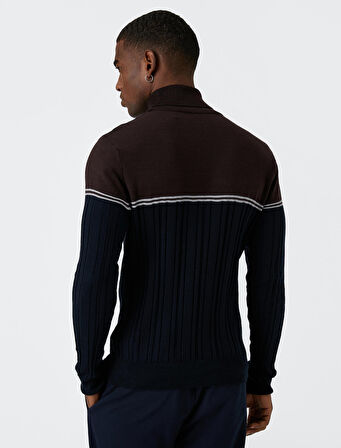 Balıkçı Yaka Triko Kazak Renk Bloklu