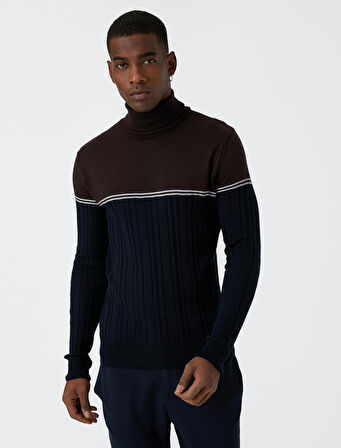 Balıkçı Yaka Triko Kazak Renk Bloklu