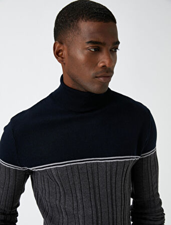 Balıkçı Yaka Triko Kazak Renk Bloklu