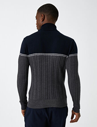 Balıkçı Yaka Triko Kazak Renk Bloklu