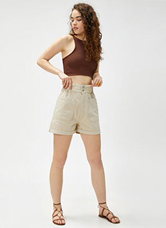 Koton Bağlamalı Bel Standart Bej Kadın Şort 3SAL40004MW