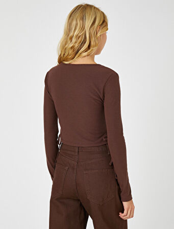 Uzun Kollu Tişört Crop Baskılı 