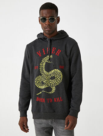 Yılan Baskılı Kapşonlu Sweatshirt Şardonlu