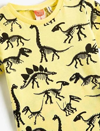 Koton Erkek Bebek Kısa Kollu Bisiklet Yaka Tişört Dinozor Baskılı