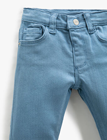 Kot Pantolon Slim Fit Cepli Pamuklu Beli Ayarlanabilir Lastikli