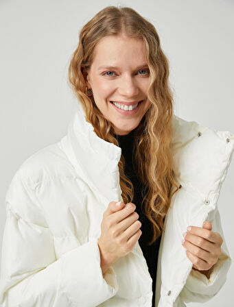 Uzun Şişme Mont Anvelop Çıtçıtlı Dik Yaka Cepli