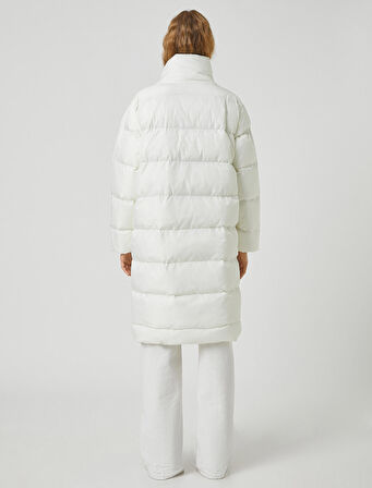 Uzun Şişme Mont Anvelop Çıtçıtlı Dik Yaka Cepli