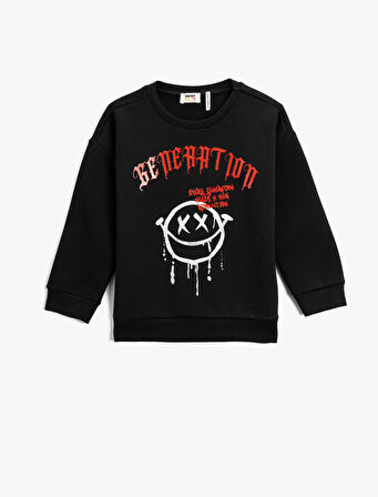 Kapşonlu Sweatshirt Şardonlu Bisiklet Yaka Baskılı