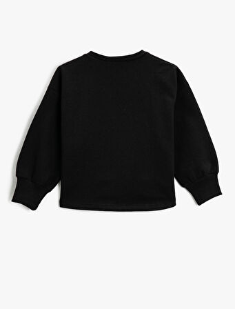 Ayıcık Baskılı Sweatshirt Pamuklu Bisiklet Yaka Uzun Kollu