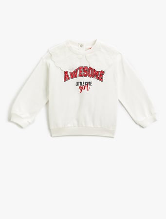 Bebe Yaka Sweatshirt Arkası Çıtçıt Kapamalı Baskılı Şordonlu