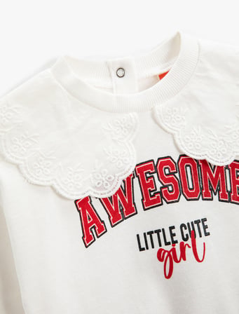 Bebe Yaka Sweatshirt Arkası Çıtçıt Kapamalı Baskılı Şordonlu