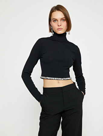 Beli Taşlı Crop Boğazlı Kazak