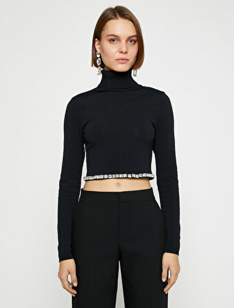 Beli Taşlı Crop Boğazlı Kazak