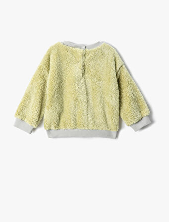 Peluş Sweatshirt Ayıcık Aplike Detaylı İşlemeli Uzun Kollu